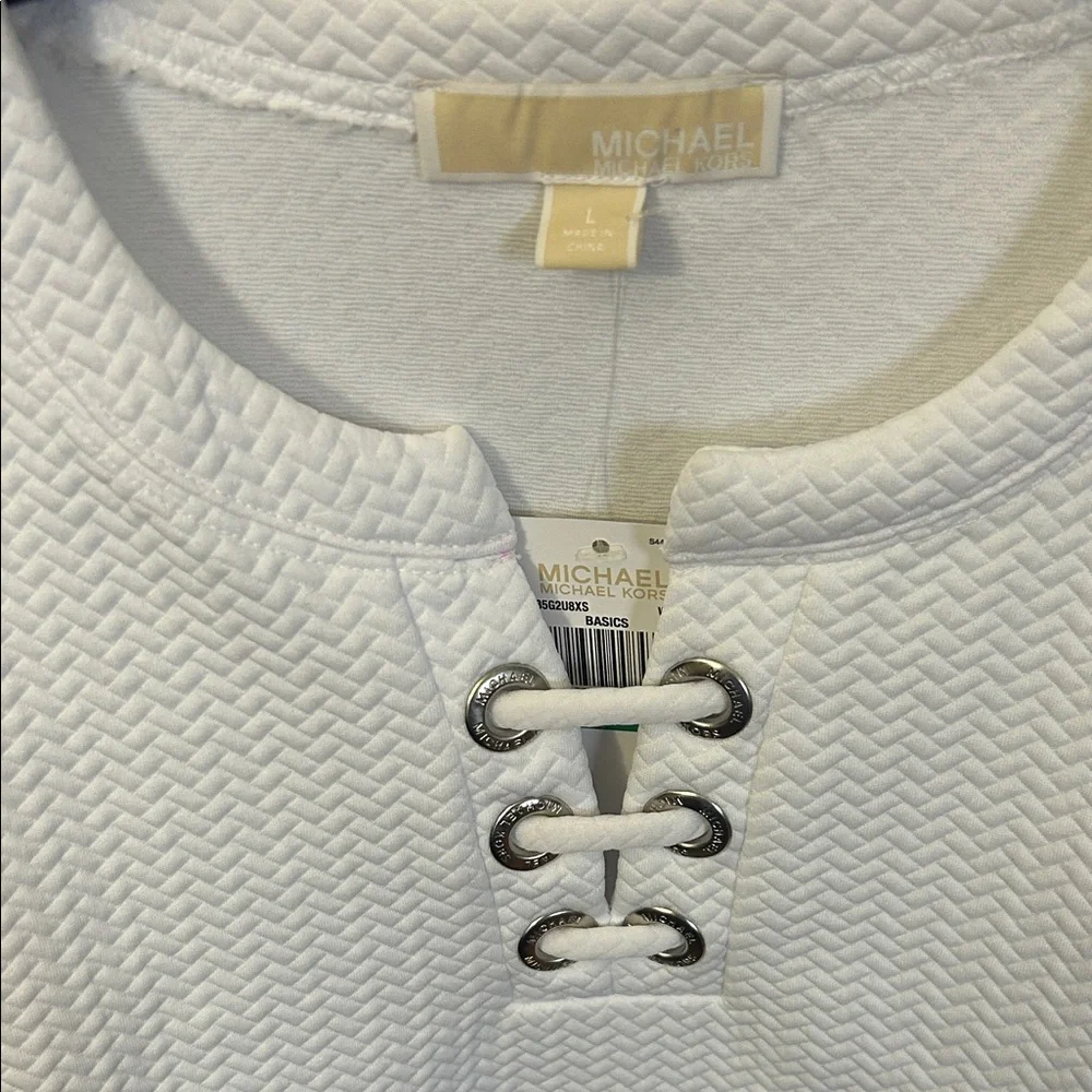 Michael Kors White Textured Lace-Up Top - Picture 2 of 5
